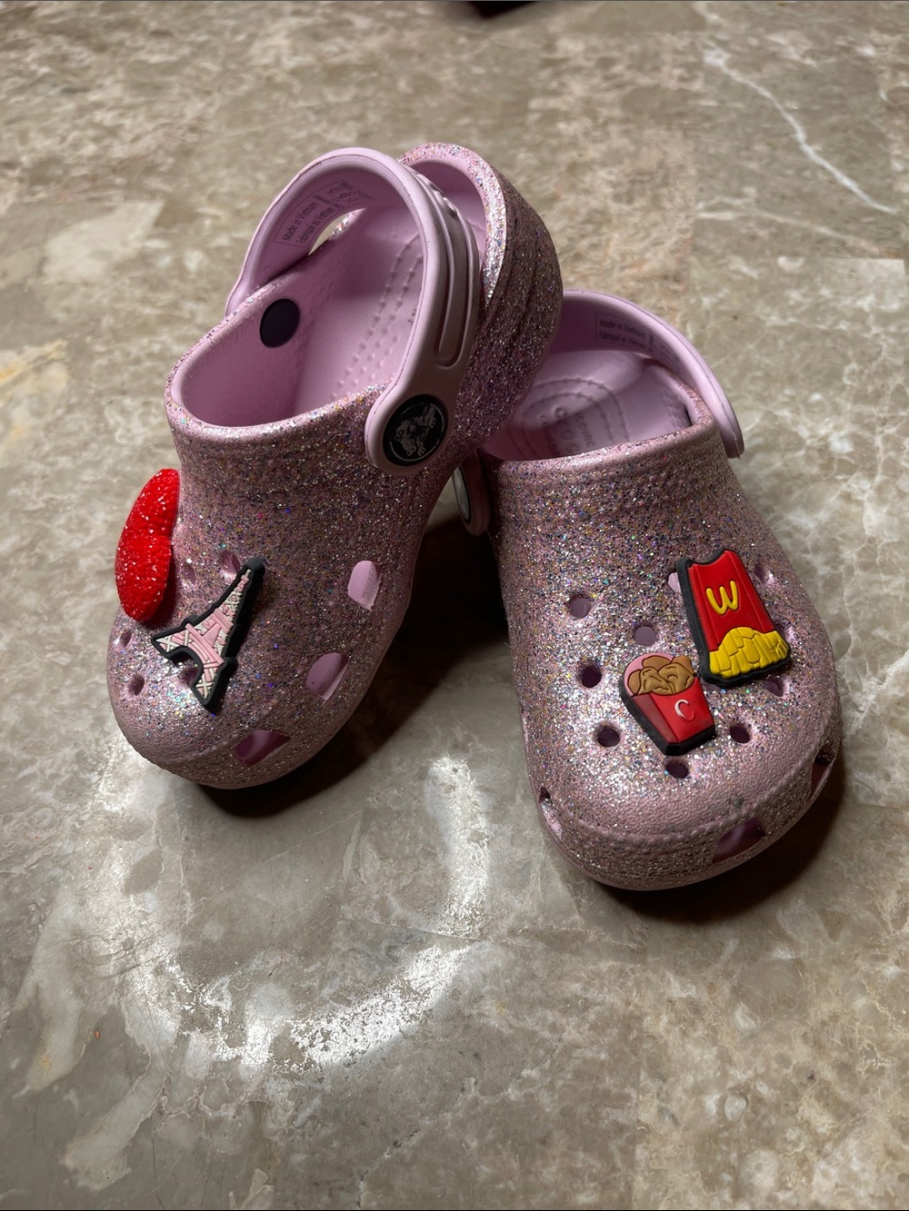 CROCS Kids Glitter Pink Clog Sandals with Jibbitz Charms